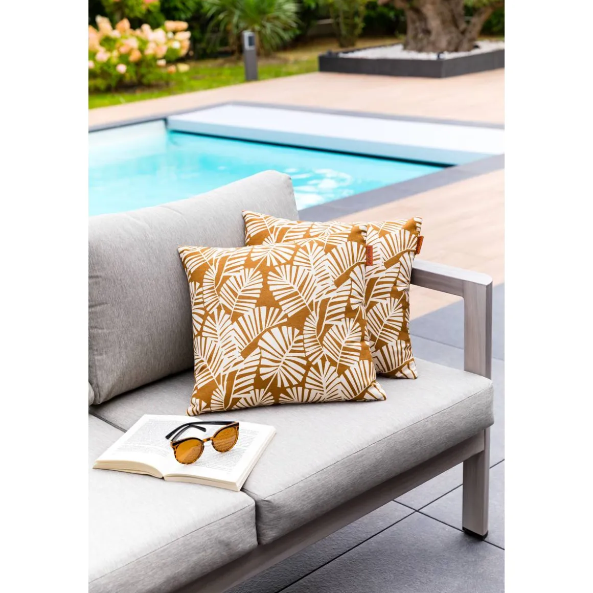 Coussin déco d'extérieur FYLIE Palmier & Camel