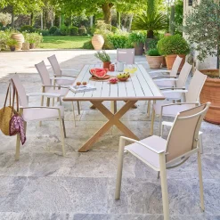 Ensemble table de jardin AXIOME + 8 fauteuils AXANT Miel
