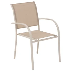 Ensemble table de jardin extensible + 8 fauteuils empilables PIAZZA Argile
