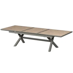 Ensemble table de jardin extensible AXIOME Effet bois + 10 fauteuils AXANT Praline