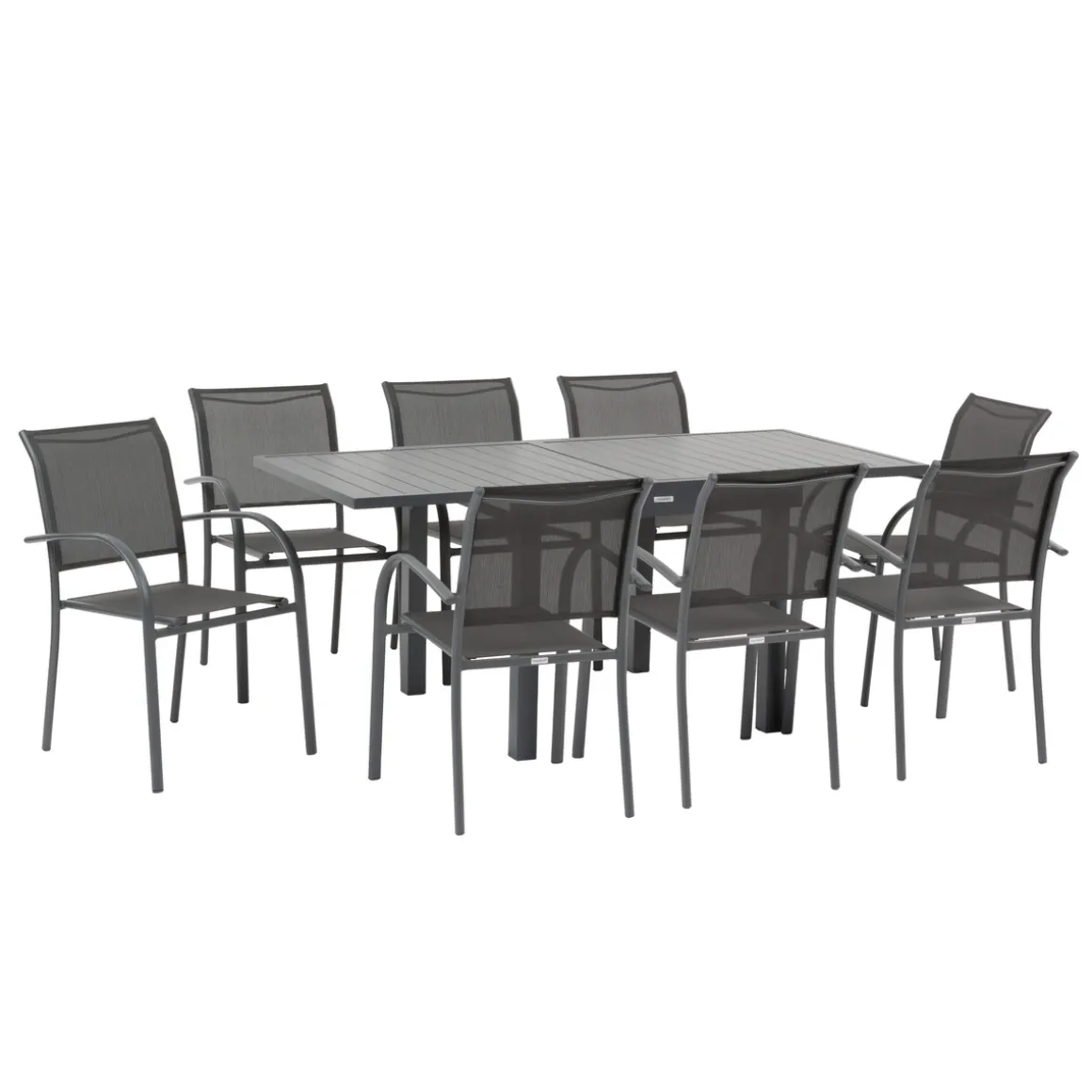Ensemble table de jardin extensible + 8 fauteuils PIAZZA Graphite