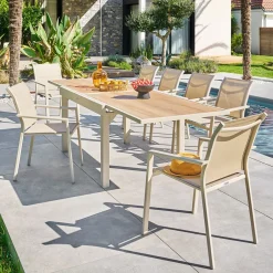 Ensemble table de jardin extensible PIAZZA + 10 fauteuils ESSENTIA Épeautre & Argile