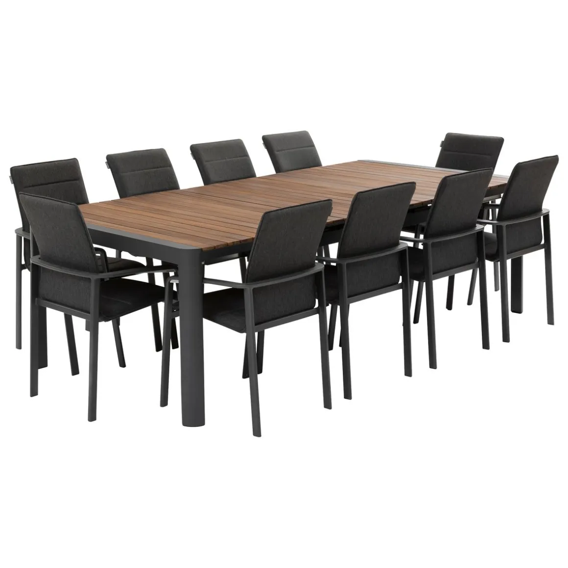 Ensemble table de jardin extensible PARADIZE + 10 fauteuils empilables DIESE Graphite