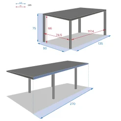 Ensemble table de jardin extensible + 10 fauteuils PIAZZA Graphite