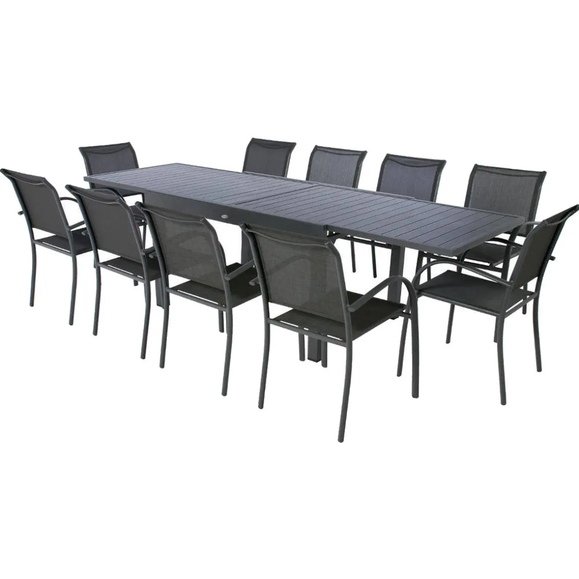 Ensemble table de jardin extensible + 10 fauteuils PIAZZA Graphite