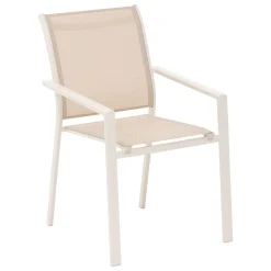Ensemble table de jardin extensible ÉVASION + 8 fauteuils empilables ESSENTIA Lin & Argile