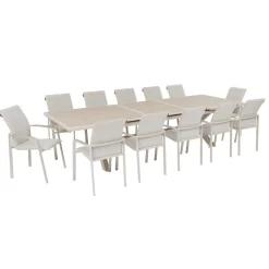 Ensemble table de jardin extensible AXIOME + 12 fauteuils empilables DIESE Argile
