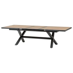 Ensemble table de jardin extensible AXIOME Effet teck Noix + 10 fauteuils DIESE Graphite
