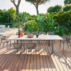 Ensemble table de jardin extensible LUZANE + 12 fauteuils RIU Argile & Café