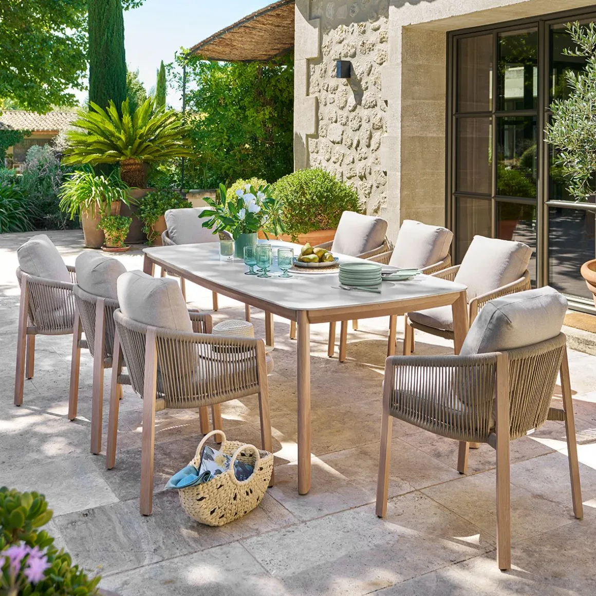 Ensemble table de jardin + 8 fauteuils NELORA Miel