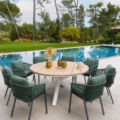 Ensemble table de jardin + 8 fauteuils ORIENGO Acacia / Blanc