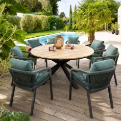 Ensemble table de jardin + 8 fauteuils ORIENGO Acacia / Graphite