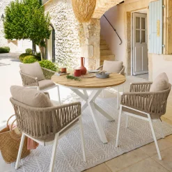 Ensemble table de jardin + 4 fauteuils ORIENGO Acacia / Blanc