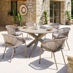 Ensemble table de jardin + 6 fauteuils ORYON Café