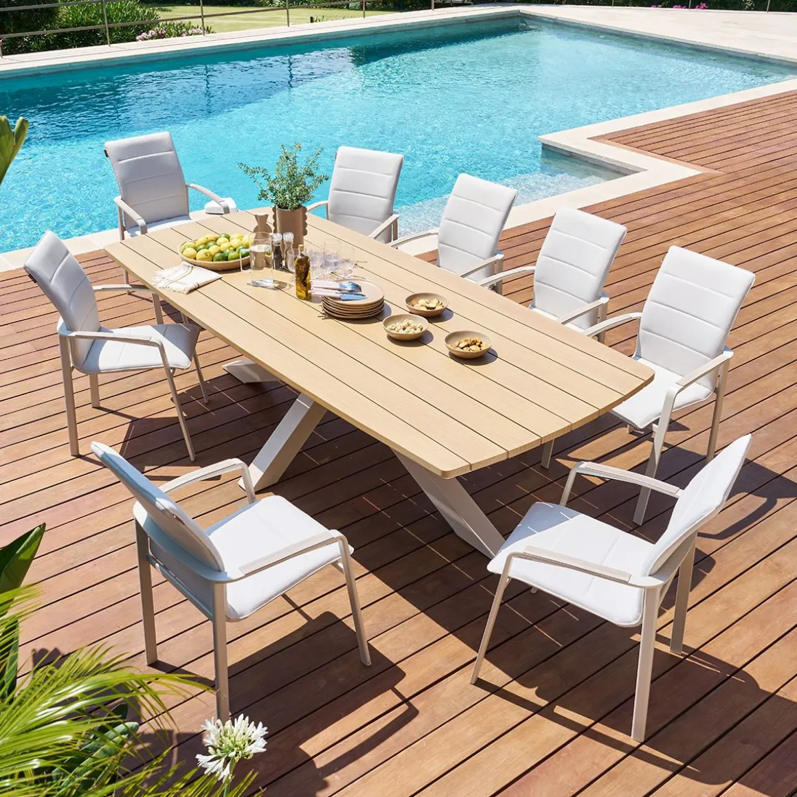 Ensemble table de jardin ORACLION + 10 fauteuils DIESE Noix & Argile