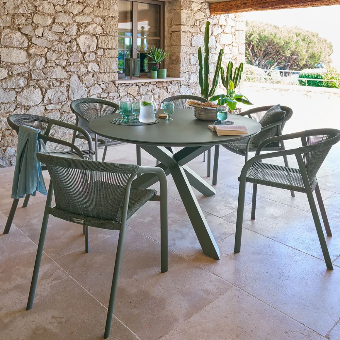 Ensemble table de jardin ORYON + 6 fauteuils RIU Laurier