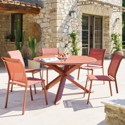 Ensemble table de jardin ORYON + 6 chaises ESSENTIA Acajou
