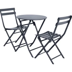 Ensemble table de jardin pliante ronde + 2 chaises GREENSBORO Graphite