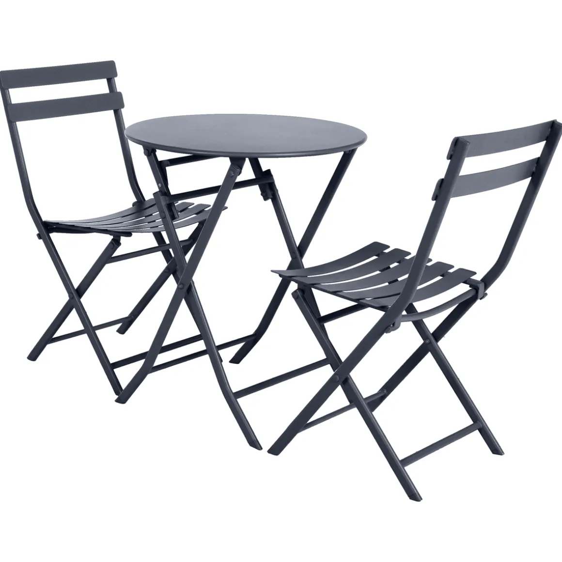 Ensemble table de jardin pliante ronde + 2 chaises GREENSBORO Graphite