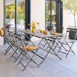 Ensemble table de jardin pliante rectangle + 2 chaises GREENSBORO Café
