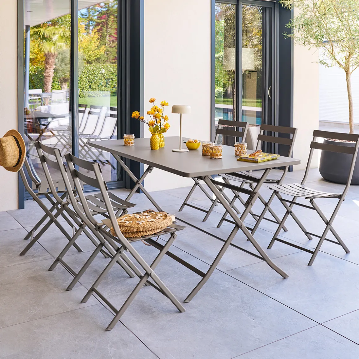 Ensemble table de jardin pliante rectangle + 2 chaises GREENSBORO Café
