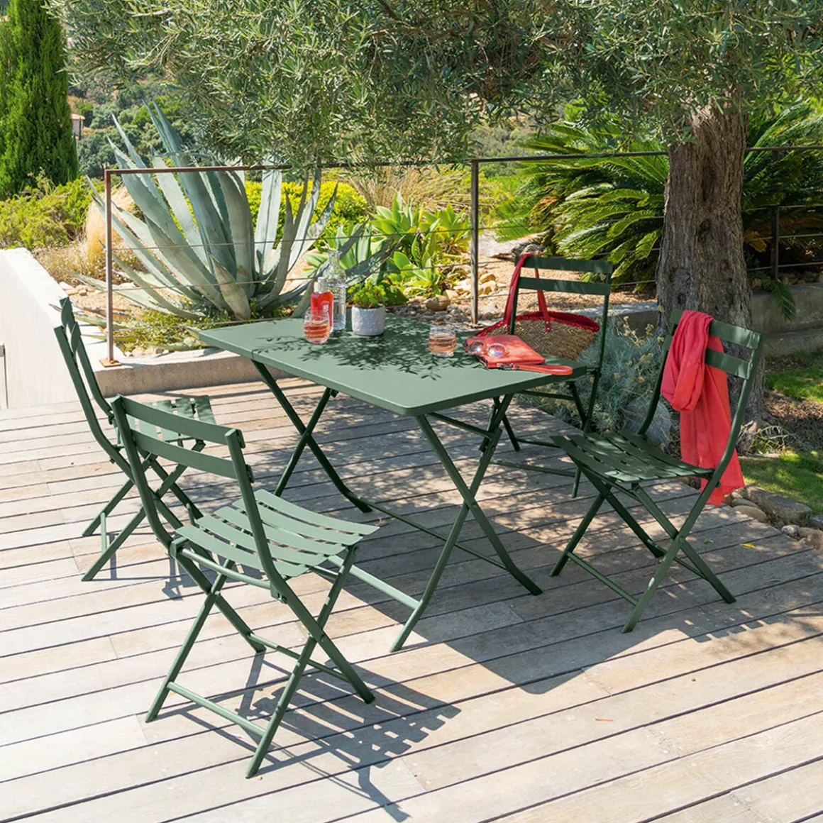 Ensemble table de jardin pliante rectangulaire + 4 chaises GREENSBORO Vert olive