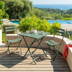 Ensemble table de jardin pliante carrée + 2 chaises GREENSBORO Vert olive