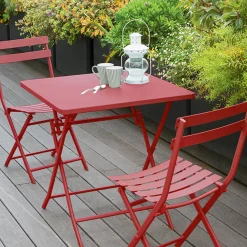 Ensemble table de jardin pliante carrée + 2 chaises GREENSBORO Groseille