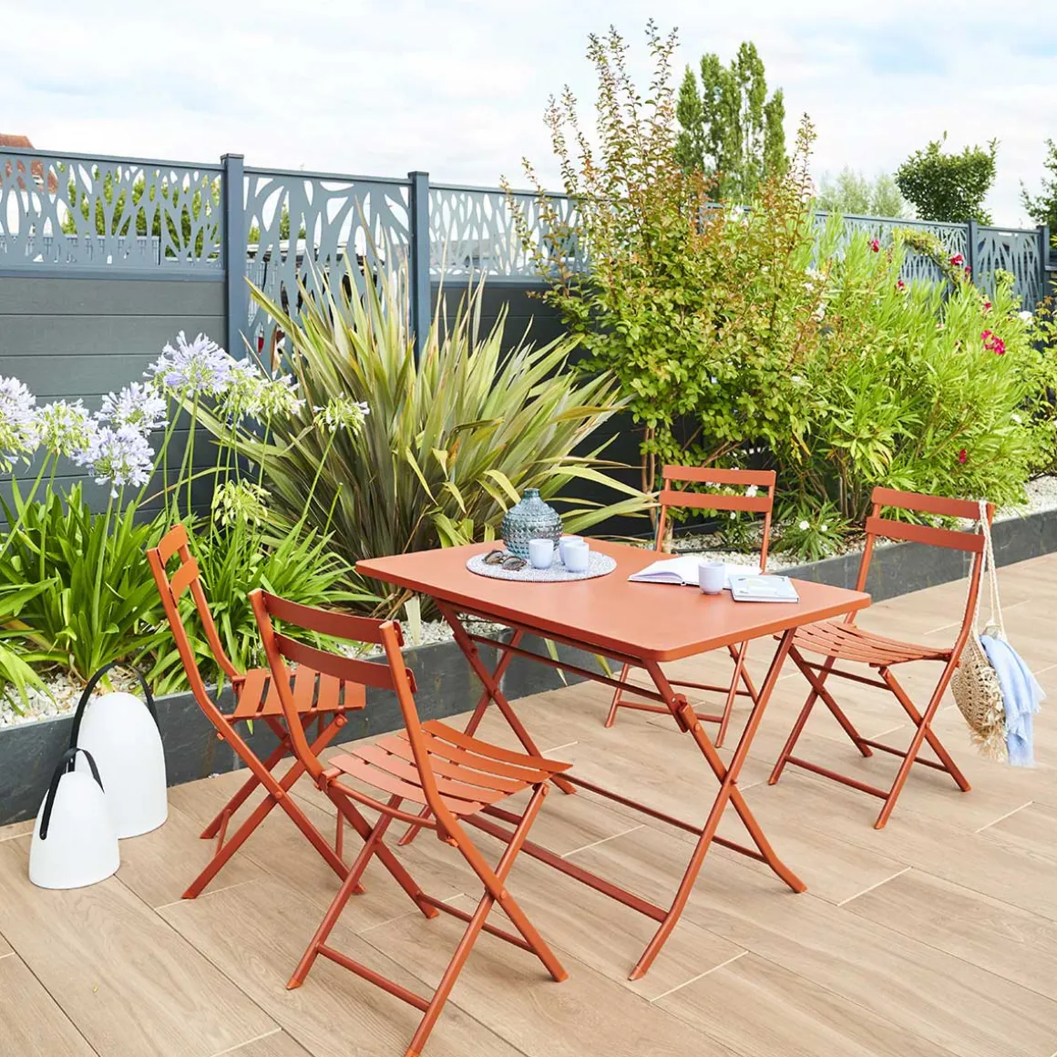 Ensemble table de jardin pliante rectangulaire + 4 chaises GREENSBORO Ambre