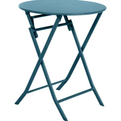 Ensemble table de jardin pliante ronde + 2 chaises GREENSBORO Bleu canard