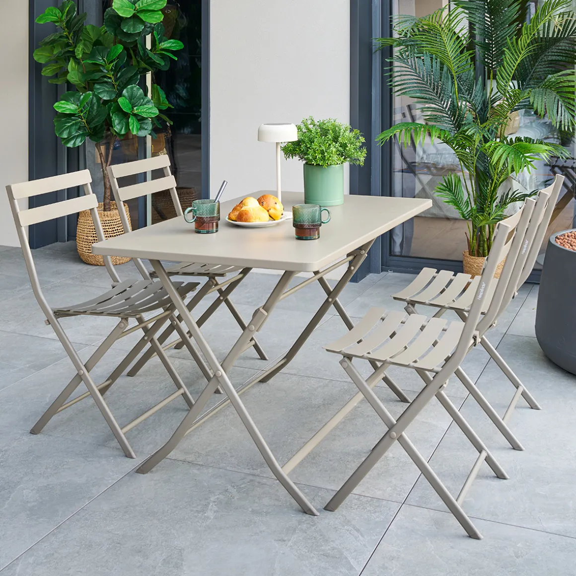Ensemble table de jardin pliante rectangle + 2 chaises GREENSBORO Café