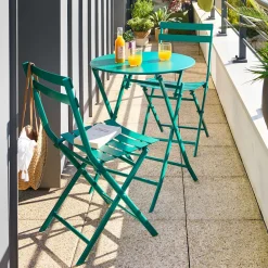 Ensemble table de jardin pliante ronde + 2 chaises GREENSBORO Opale