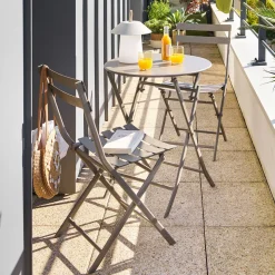 Ensemble table de jardin pliante ronde + 2 chaises GREENSBORO Café