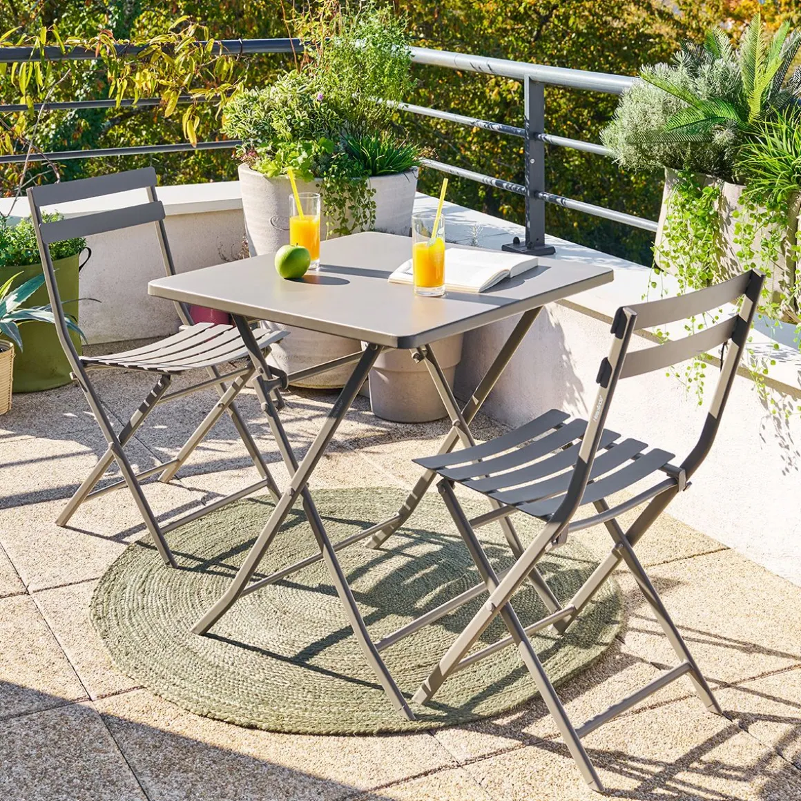 Ensemble table de jardin pliante carrée + 2 chaises GREENSBORO Café