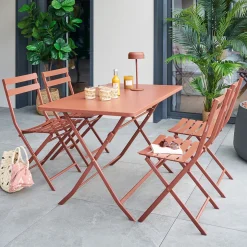 Ensemble table de jardin pliante rectangle + 4 chaises GREENSBORO Acajou