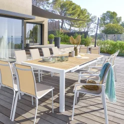 Ensemble table de jardin rectangulaire PARADIZE + 8 fauteuils et 4 chaises AXANT Blanc