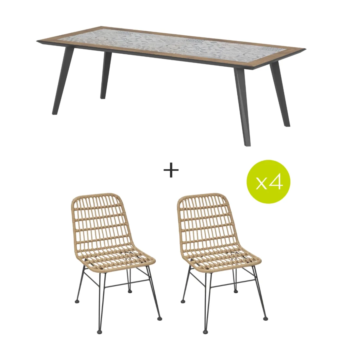 Ensemble table de jardin rectangulaire + 8 chaises LAMBADA Graphite
