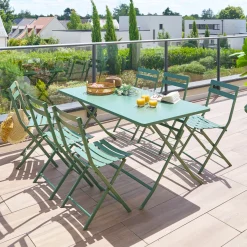 Ensemble table de jardin rectangle + 6 chaises empilables GREENSBORO Vert Olive