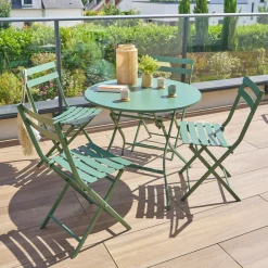 Ensemble table de jardin ronde + 4 chaises empilables GREENSBORO Vert Olive