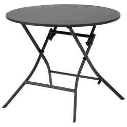 Ensemble table de jardin ronde + 4 chaises empilables GREENSBORO Graphite