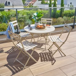 Ensemble table de jardin ronde + 4 chaises empilables GREENSBORO Argile