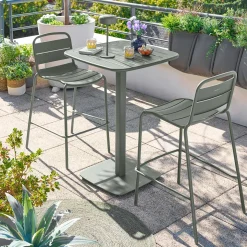 Ensemble table haute de jardin carrée + 2 chaises hautes ALEGORIA Laurier