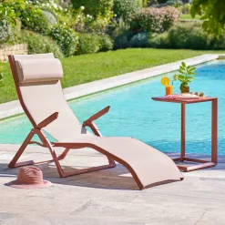 Ensemble transat DECIMA Lin & Acajou + table d’appoint EVASION Acajou