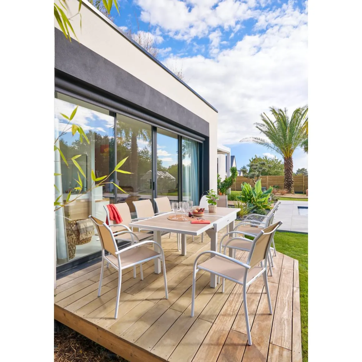 Fauteuil de jardin empilable PIAZZA Lin & Blanc