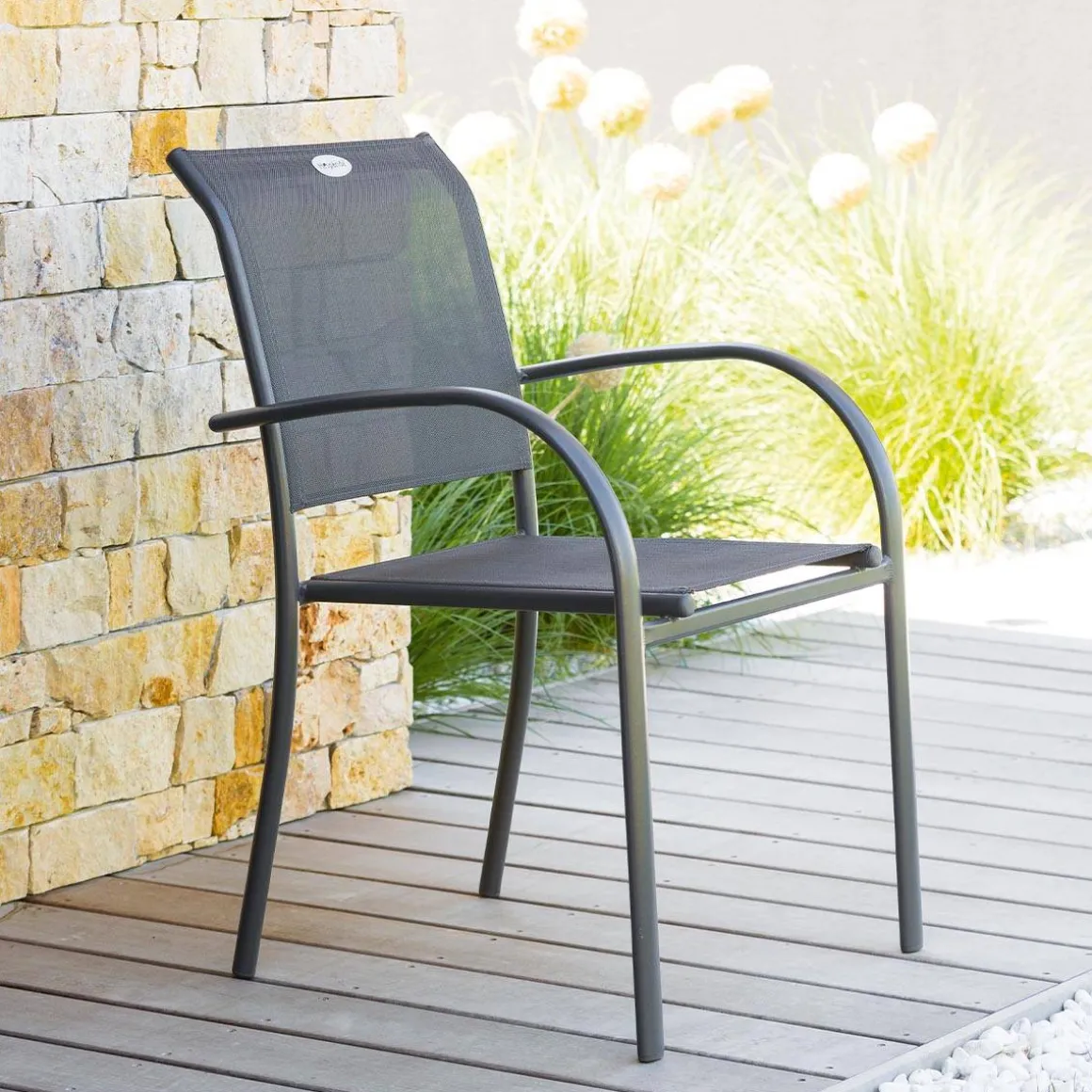 Fauteuil de jardin empilable PIAZZA Anthracite & Graphite