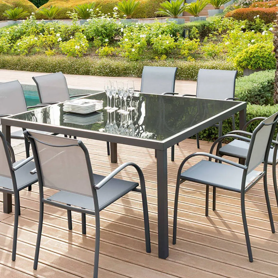 Fauteuil de jardin empilable PIAZZA Galet & Graphite