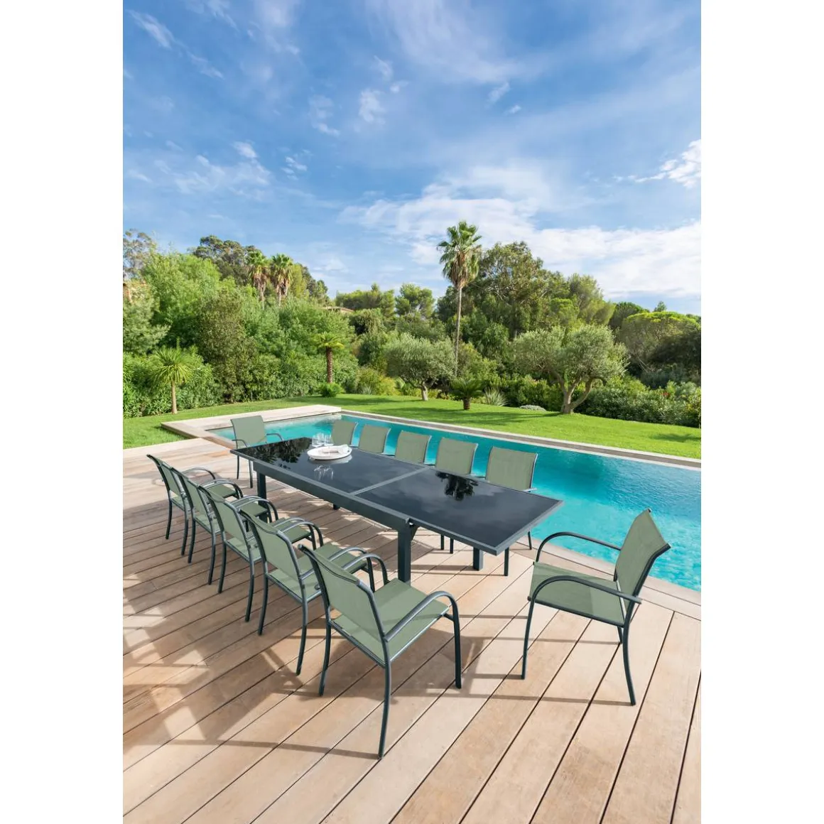 Fauteuil de jardin empilable PIAZZA Vert olive & Graphite