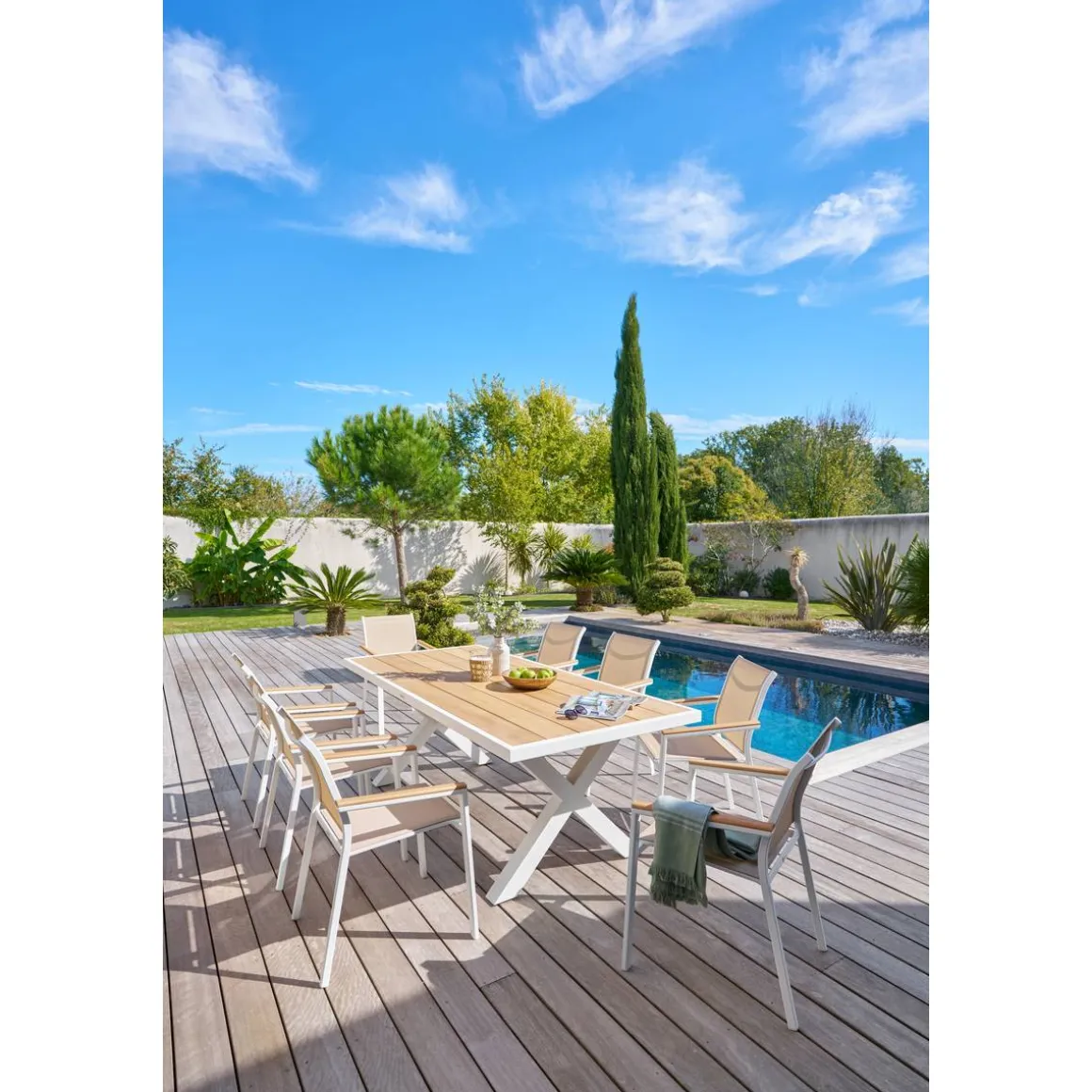 Fauteuil de jardin empilable ESSENTIA Lin, Blanc & Acacia