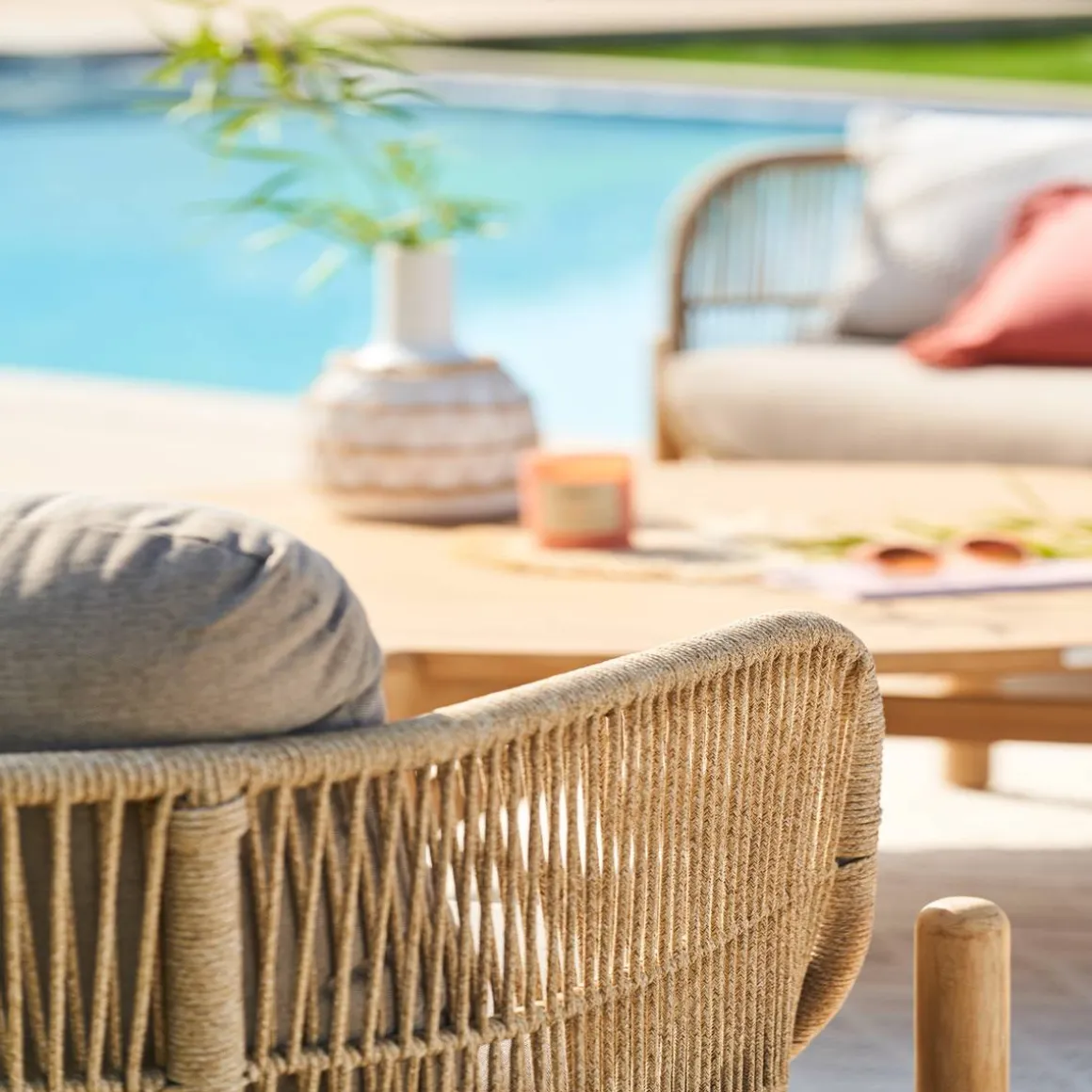 Fauteuil de salon de jardin DEONA Taupe & Acacia
