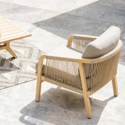 Fauteuil de salon de jardin PAPOUASIE Taupe & Acacia